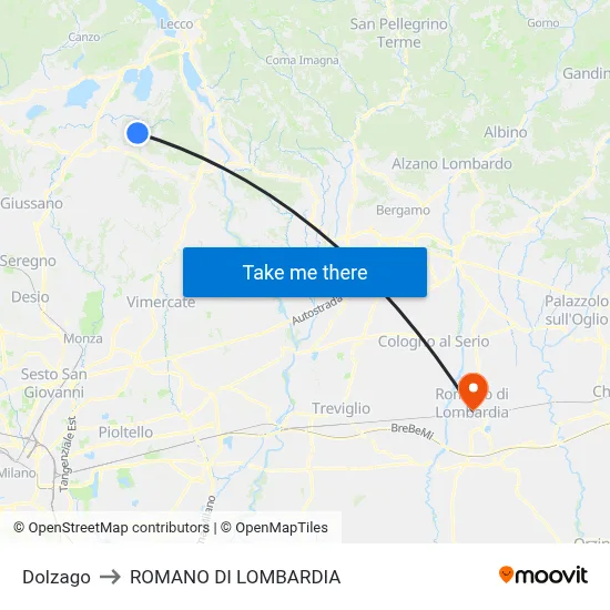 Dolzago to Romano di Lombardia map