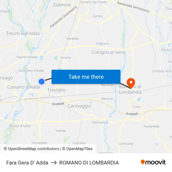 Fara Gera D' Adda to Romano di Lombardia map