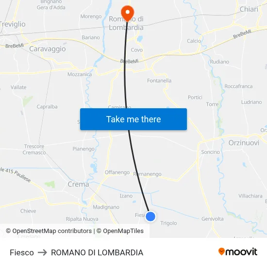 Fiesco to Romano di Lombardia map