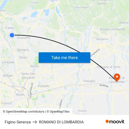 Figino Serenza to Romano di Lombardia map