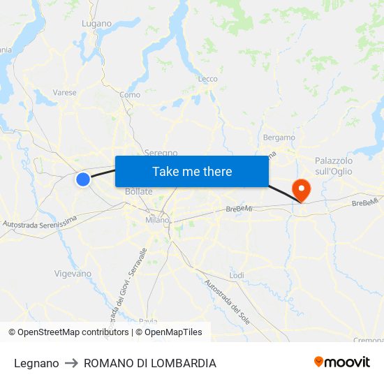 Legnano to ROMANO DI LOMBARDIA map
