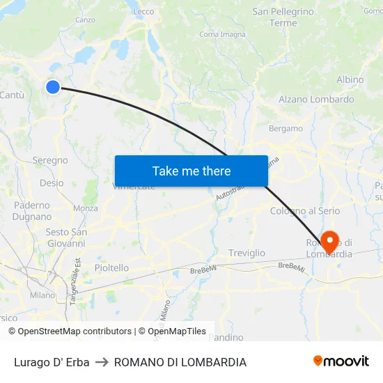 Lurago d'Erba to Romano di Lombardia map