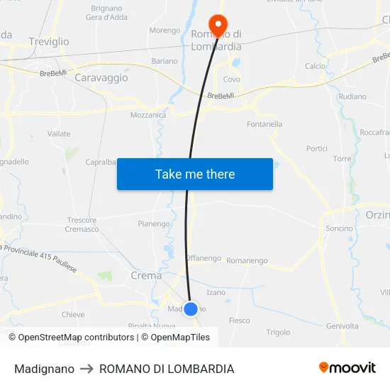 Madignano to Romano di Lombardia map