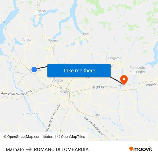 Marnate to Romano di Lombardia map