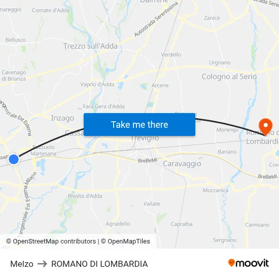 Melzo to Romano di Lombardia map
