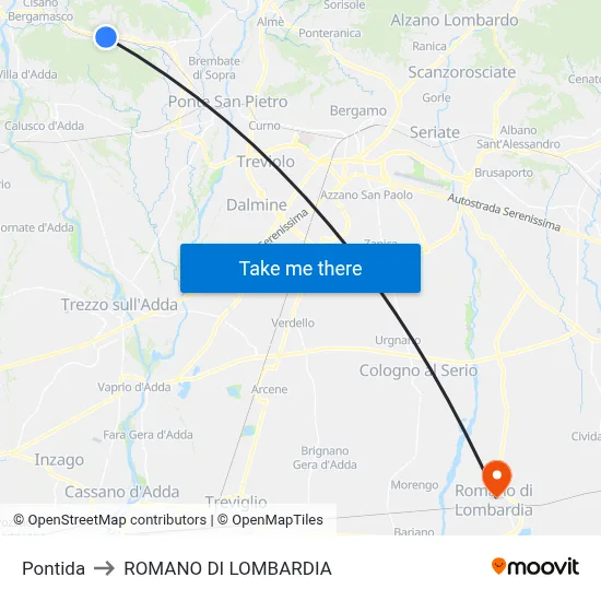 Pontida to Romano di Lombardia map