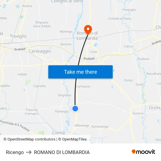 Ricengo to Romano di Lombardia map