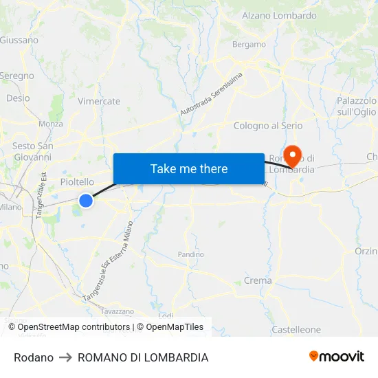 Rodano to ROMANO DI LOMBARDIA map