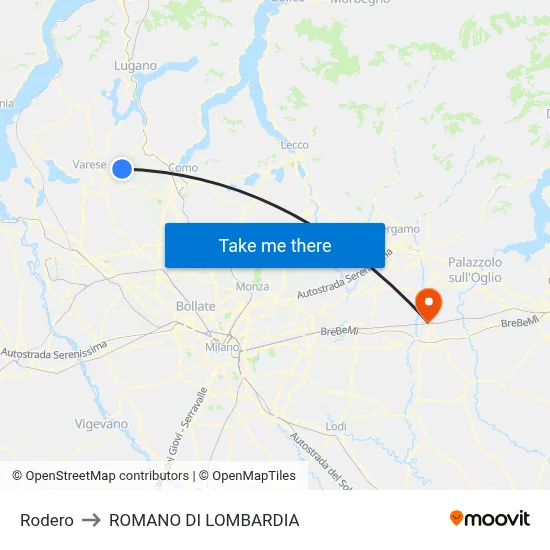 Rodero to Romano di Lombardia map
