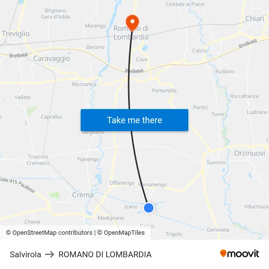 Salvirola to ROMANO DI LOMBARDIA map