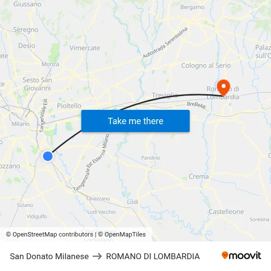 San Donato Milanese to ROMANO DI LOMBARDIA map