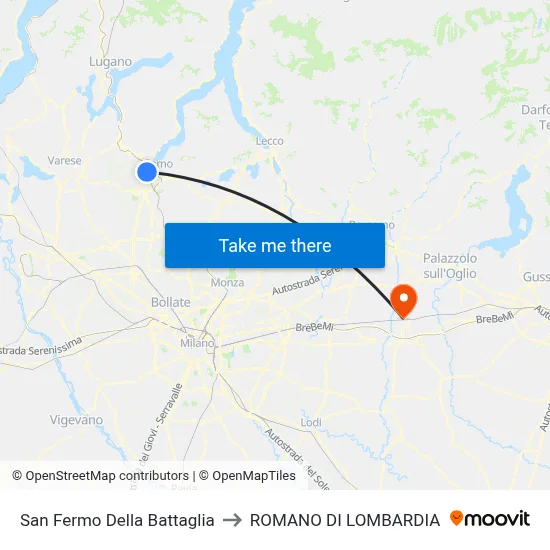 San Fermo Della Battaglia to ROMANO DI LOMBARDIA map