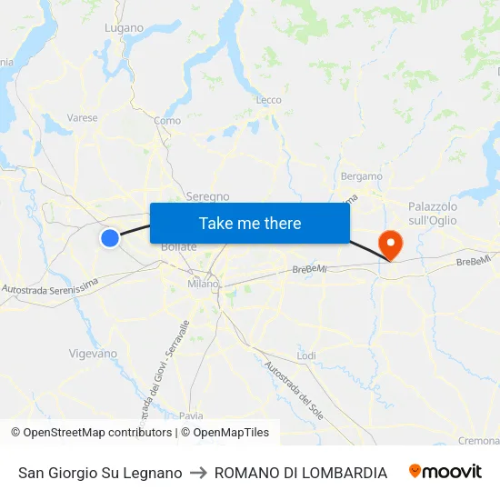 San Giorgio Su Legnano to Romano di Lombardia map