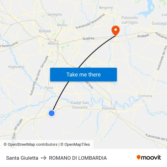 Santa Giuletta to Romano di Lombardia map