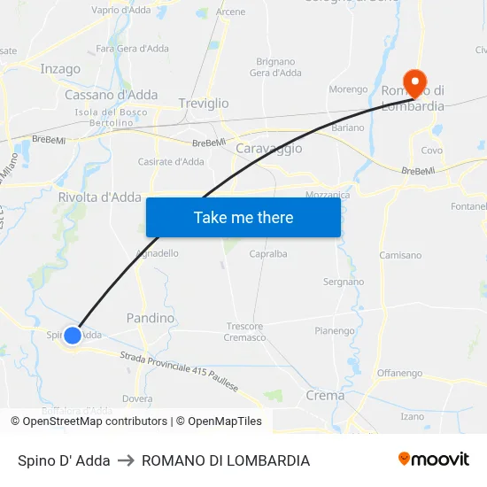 Spino D' Adda to Romano di Lombardia map