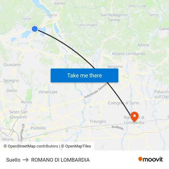 Suello to Romano di Lombardia map