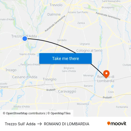 Trezzo Sull' Adda to ROMANO DI LOMBARDIA map