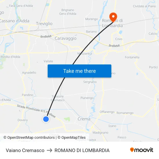 Vaiano Cremasco to Romano di Lombardia map