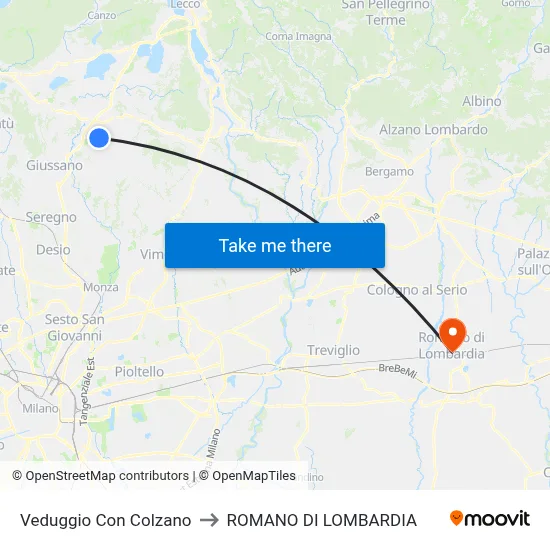 Veduggio con Colzano to Romano di Lombardia map