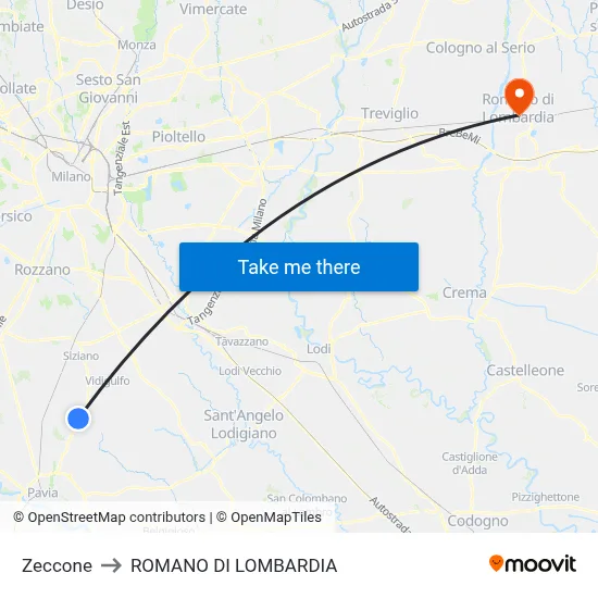 Zeccone to Romano di Lombardia map