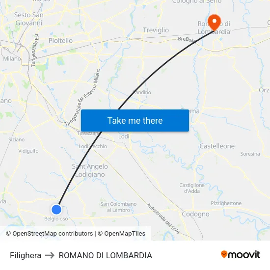 Filighera to Romano di Lombardia map