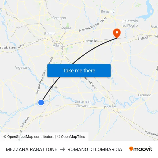 Mezzana Rabattone to Romano di Lombardia map