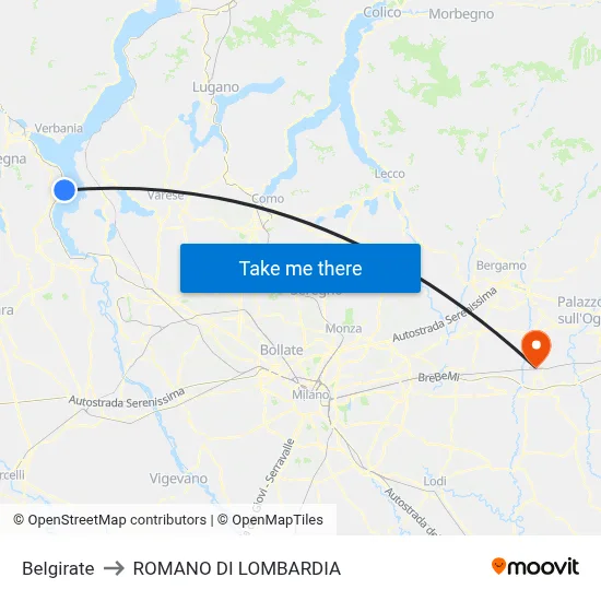 Belgirate to Romano di Lombardia map