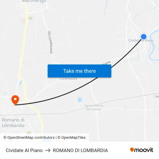 Cividate al Piano to Romano di Lombardia map
