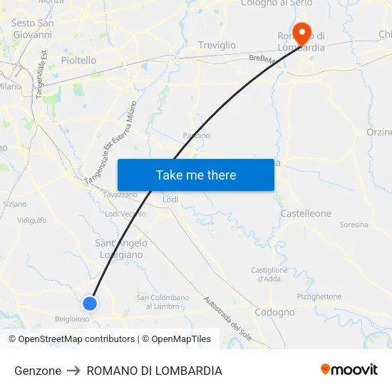 Genzone to Romano di Lombardia map