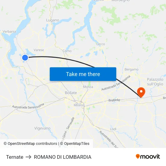 Ternate to Romano di Lombardia map