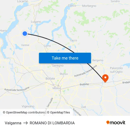 Valganna to Romano di Lombardia map