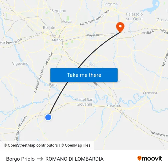 Borgo Priolo to Romano di Lombardia map
