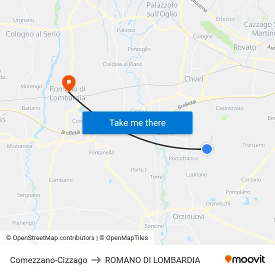 Comezzano-Cizzago to Romano di Lombardia map