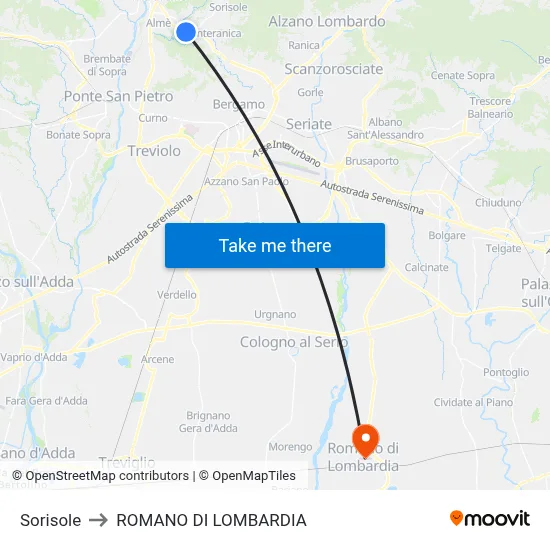 Sorisole to Romano di Lombardia map