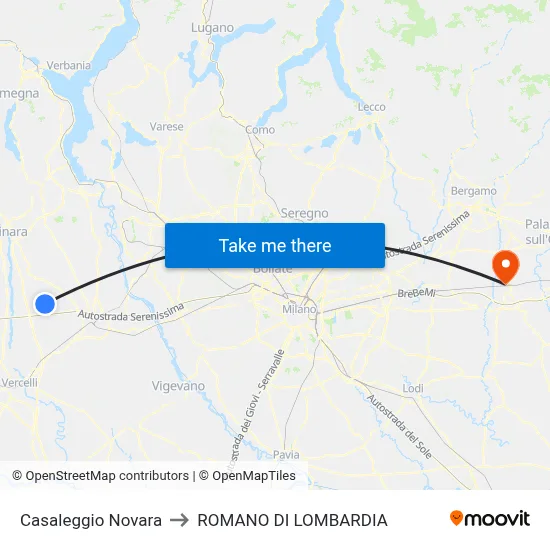 Casaleggio Novara to Romano di Lombardia map