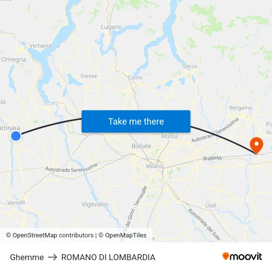 Ghemme to ROMANO DI LOMBARDIA map