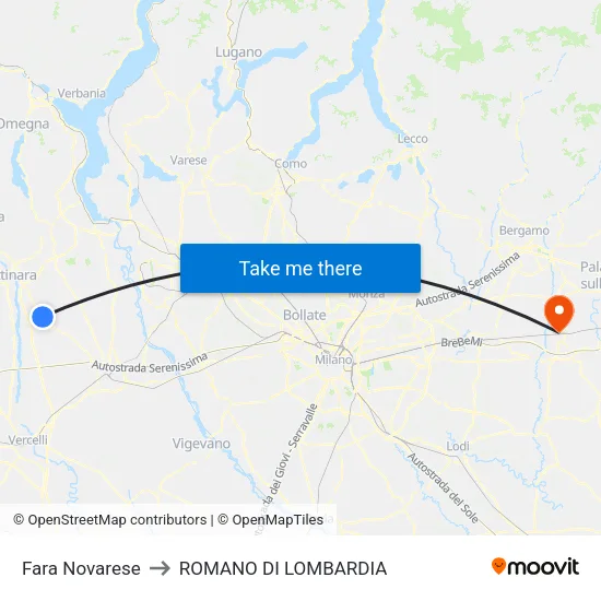 Fara Novarese to ROMANO DI LOMBARDIA map