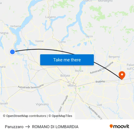 Paruzzaro to ROMANO DI LOMBARDIA map