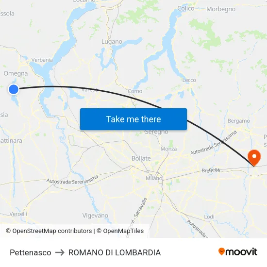 Pettenasco to Romano di Lombardia map