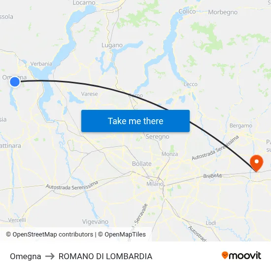 Omegna to ROMANO DI LOMBARDIA map