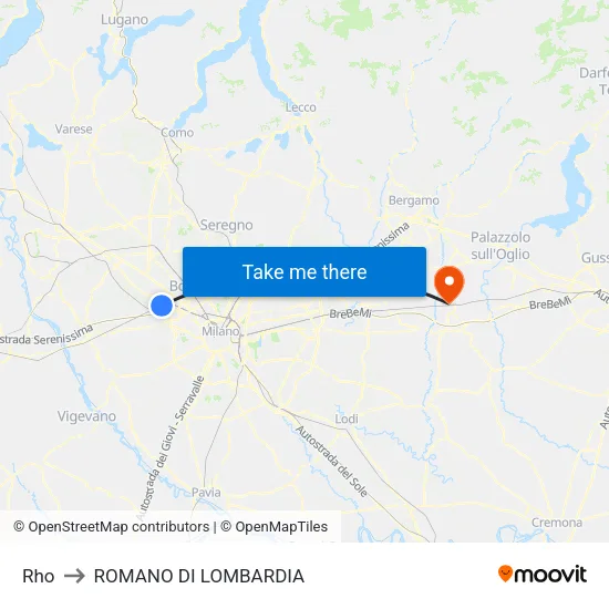 Rho to ROMANO DI LOMBARDIA map