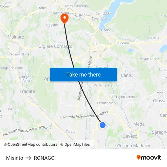 Misinto to Ronago map