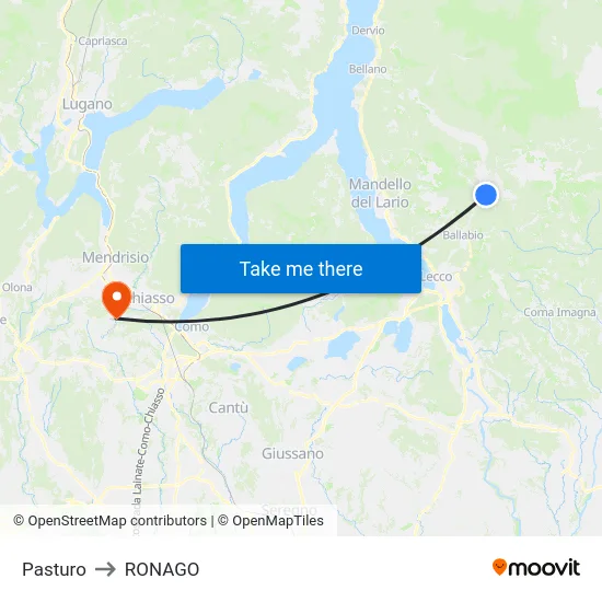 Pasturo to Ronago map