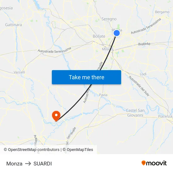 Monza to Suardi map