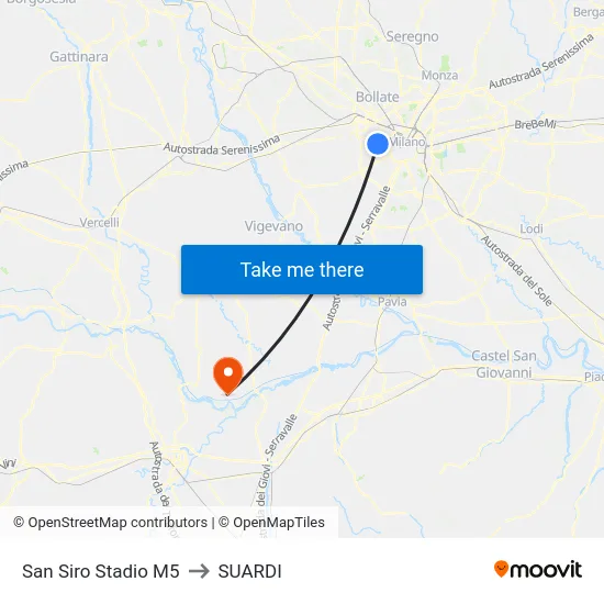 San Siro Stadium M5 to Suardi map