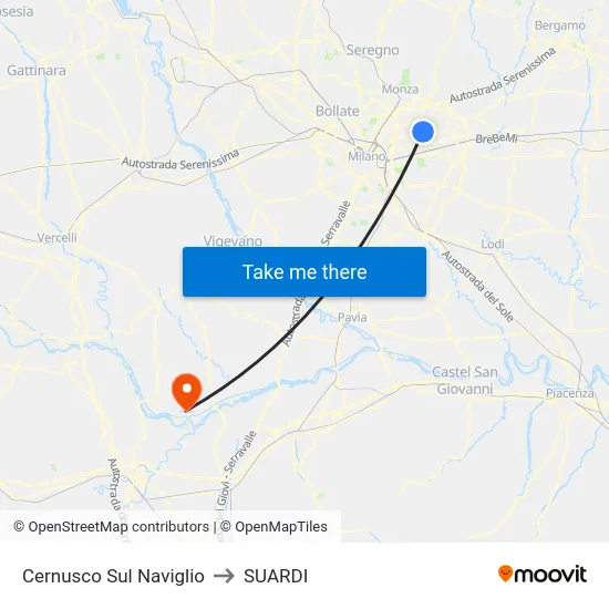 Cernusco Sul Naviglio to SUARDI map