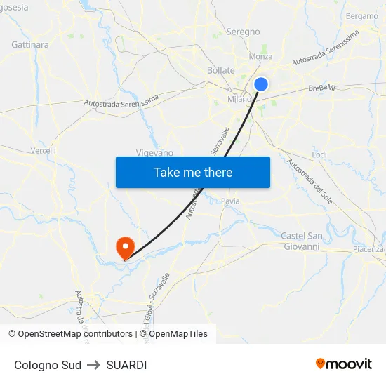 Cologno South to Suardi map
