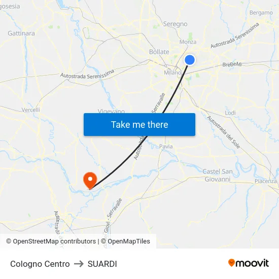 Cologno Center to Suardi map