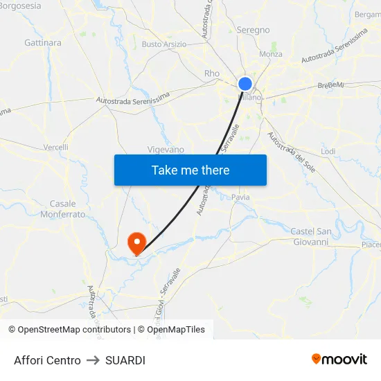 Affori Center to Suardi map