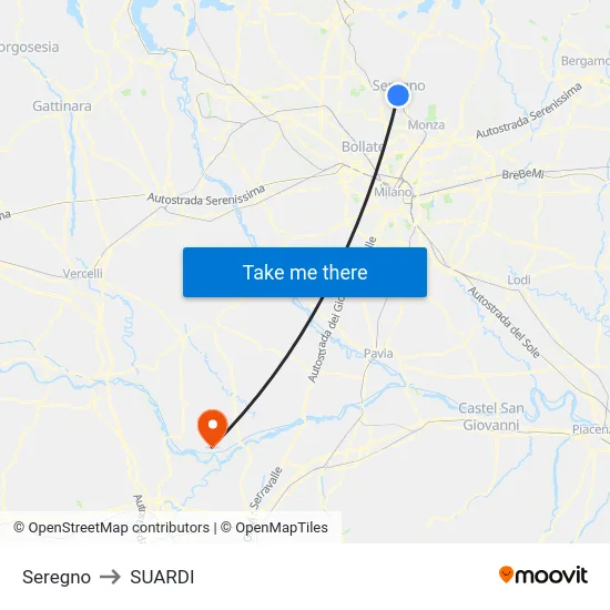 Seregno to SUARDI map